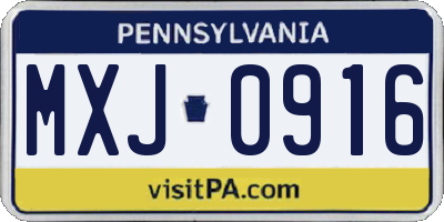 PA license plate MXJ0916