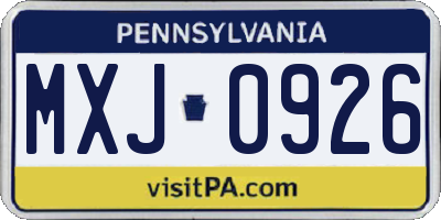 PA license plate MXJ0926
