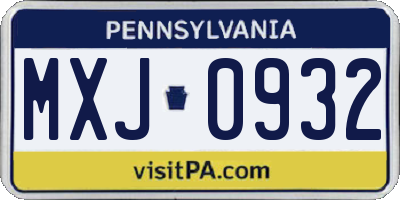 PA license plate MXJ0932