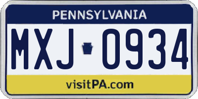 PA license plate MXJ0934