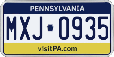 PA license plate MXJ0935