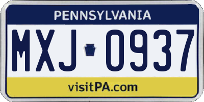 PA license plate MXJ0937