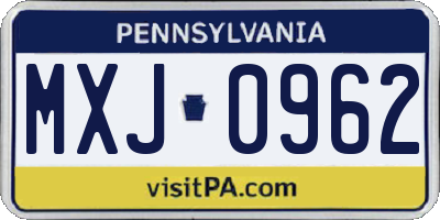 PA license plate MXJ0962