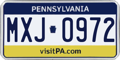 PA license plate MXJ0972