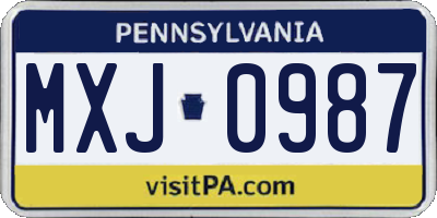 PA license plate MXJ0987