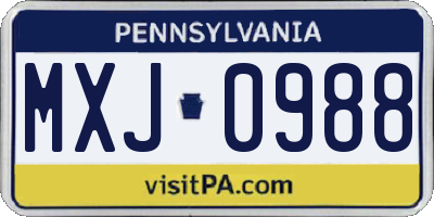 PA license plate MXJ0988