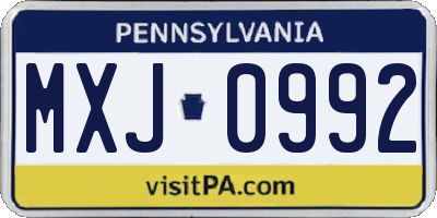 PA license plate MXJ0992