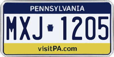 PA license plate MXJ1205