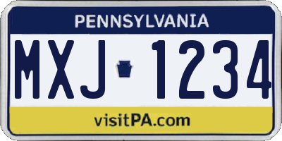PA license plate MXJ1234