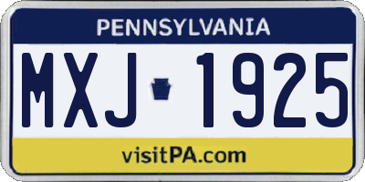 PA license plate MXJ1925