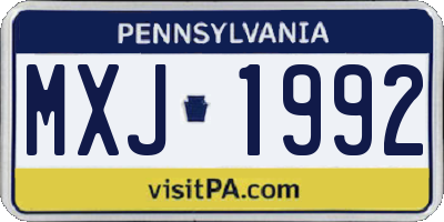 PA license plate MXJ1992