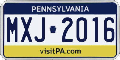 PA license plate MXJ2016