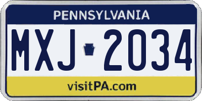 PA license plate MXJ2034