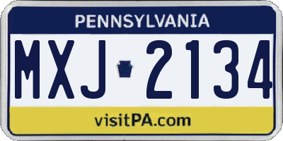 PA license plate MXJ2134