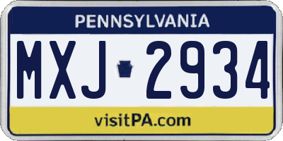 PA license plate MXJ2934