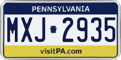 PA license plate MXJ2935