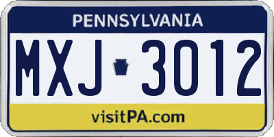 PA license plate MXJ3012