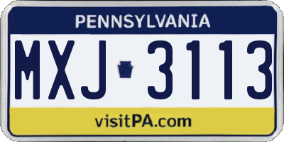 PA license plate MXJ3113