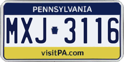 PA license plate MXJ3116