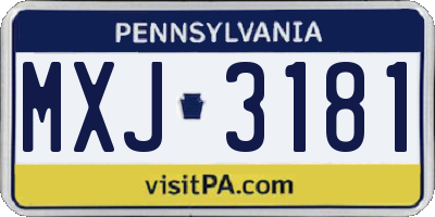 PA license plate MXJ3181