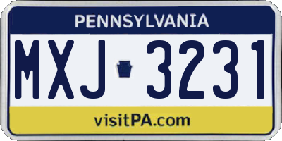 PA license plate MXJ3231