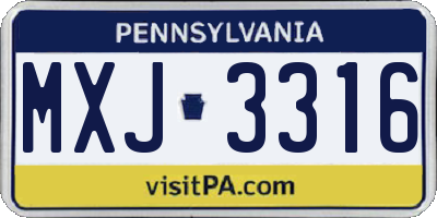 PA license plate MXJ3316