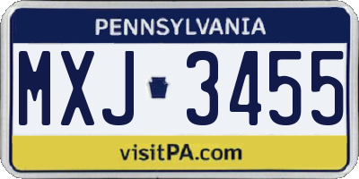 PA license plate MXJ3455
