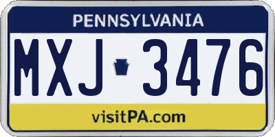 PA license plate MXJ3476