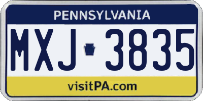 PA license plate MXJ3835