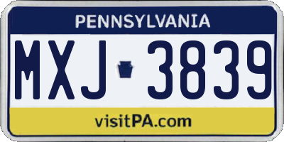 PA license plate MXJ3839
