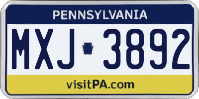 PA license plate MXJ3892