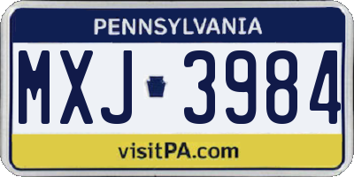 PA license plate MXJ3984
