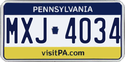 PA license plate MXJ4034