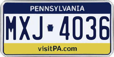 PA license plate MXJ4036