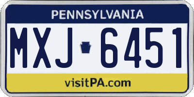 PA license plate MXJ6451