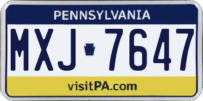 PA license plate MXJ7647