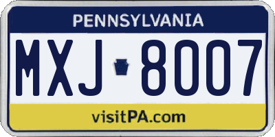 PA license plate MXJ8007
