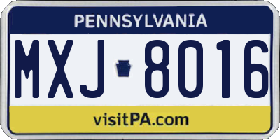 PA license plate MXJ8016