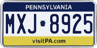 PA license plate MXJ8925
