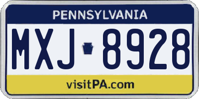PA license plate MXJ8928