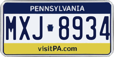 PA license plate MXJ8934