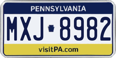 PA license plate MXJ8982