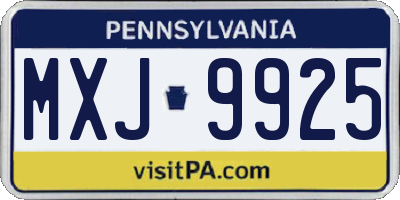 PA license plate MXJ9925