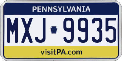 PA license plate MXJ9935