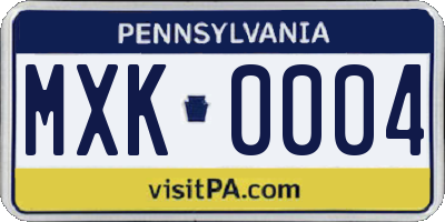 PA license plate MXK0004