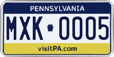 PA license plate MXK0005