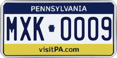 PA license plate MXK0009