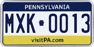 PA license plate MXK0013