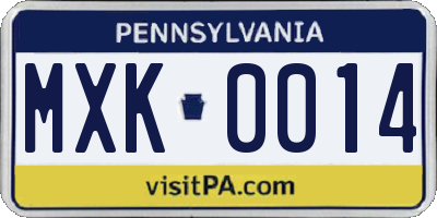 PA license plate MXK0014