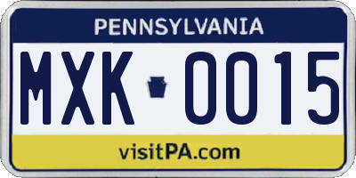 PA license plate MXK0015